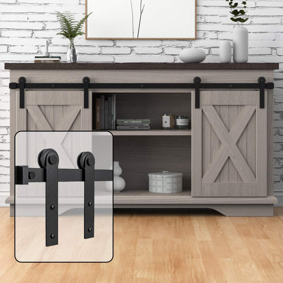 Kit de quincaillerie pour porte de grange WINSOON 5 pieds Super Mini pour portes doubles coulissantes, petits supports TV, armoires, cintres en forme