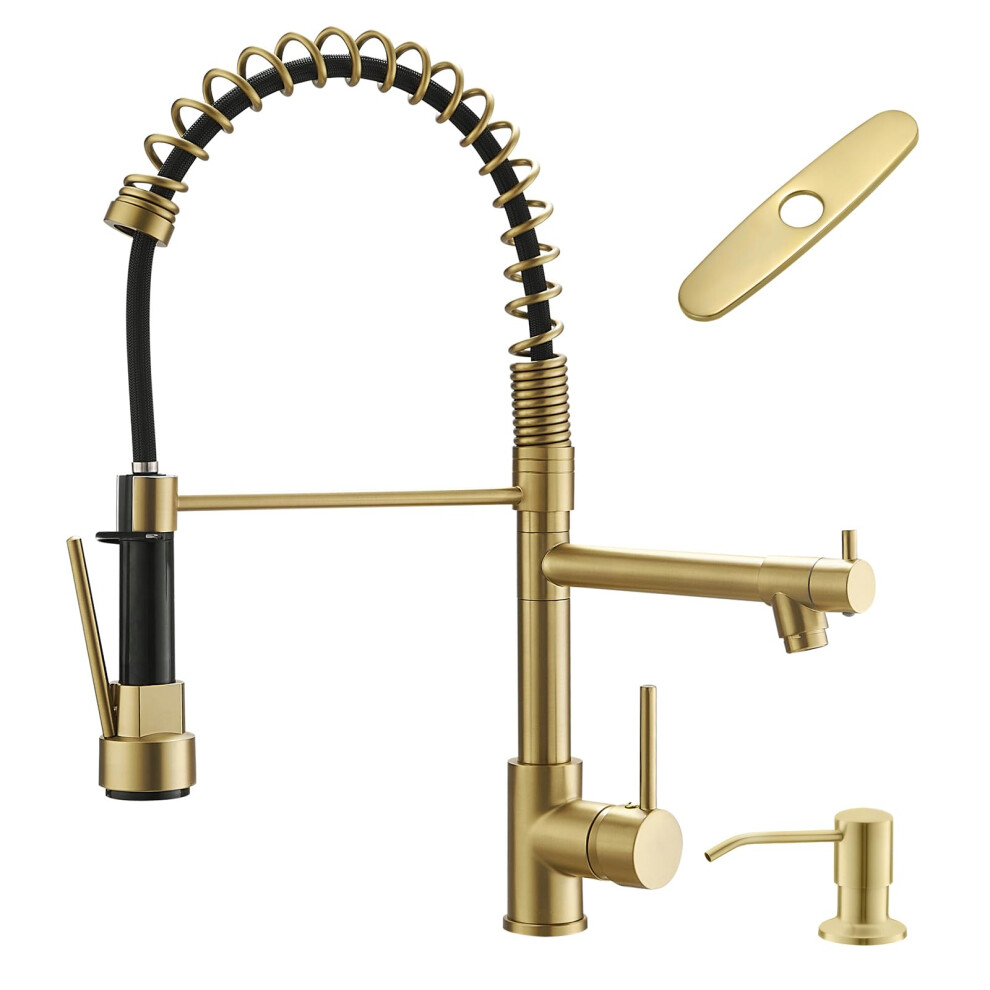 Aimadi Gold Kitchen Faucet With Soap Dispenser Commercial Single Handle Pull Down Kitchen Faucets With Sprayer Brushed Gold 665268644320