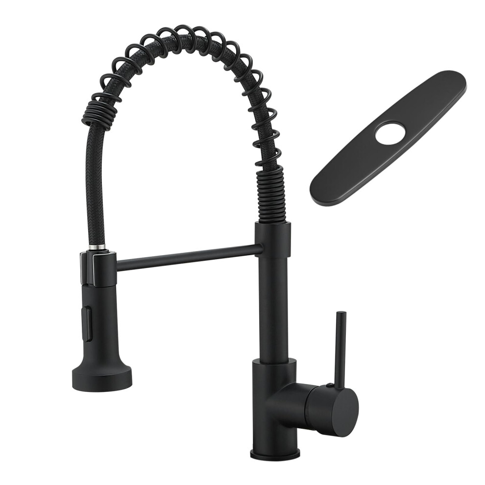 Black Kitchen Faucet With Pull Down Sprayer Aimadi Commercial Single Handle Pull-Down Sprayer Kitchen Faucets Matte Black 665268644245