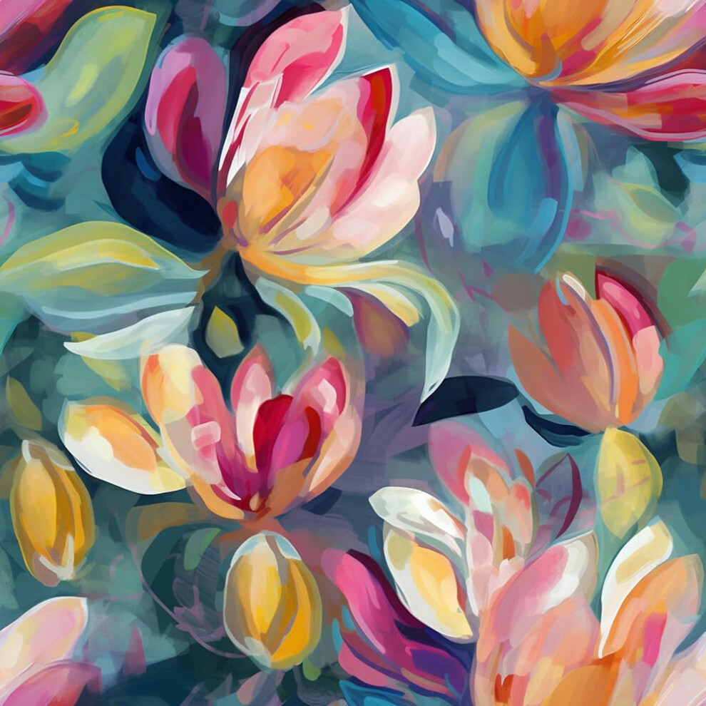 REDAMANCY Colorful Blur/Green Magnolia Floral Pink/Red Flower Abstract Art Peel and Stick Wallpaper Stick on Contact Paper Vintage Wall Paper Easy Pee