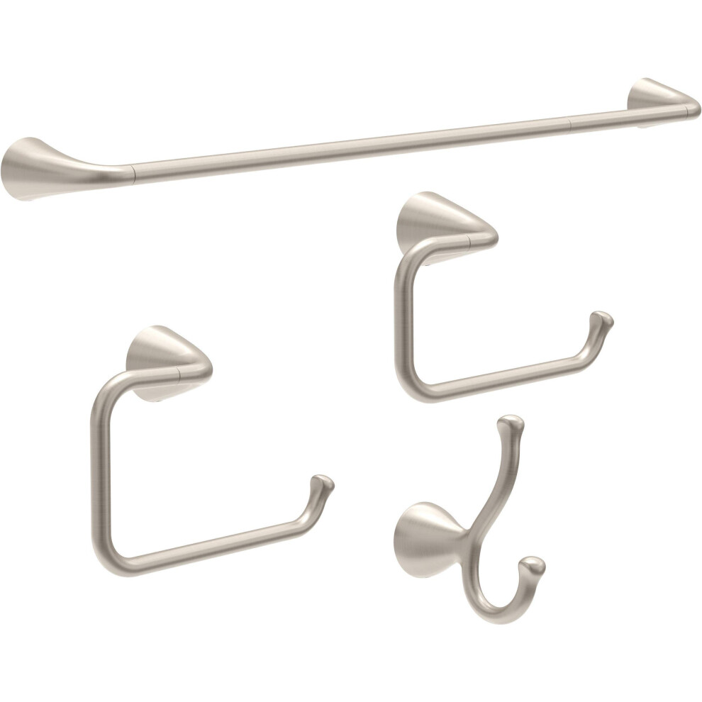 Delta ARV64-DN Arvo 4-Piece Bath Hardware Set 18-in Towel Bar w/ 6-in Extender  Toilet Paper Holder  Towel Ring  Hook  Brushed Nickel-image-OPC-PGFQTF5-NEW