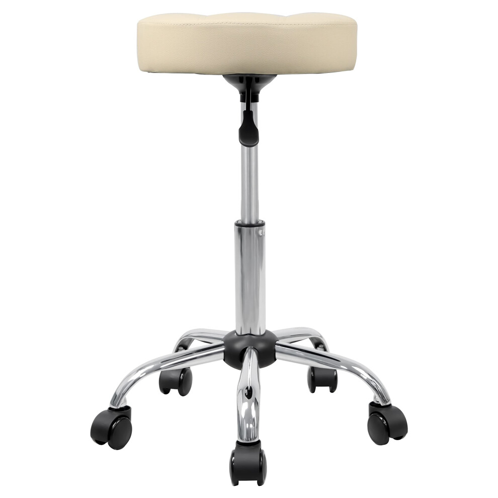 OFFICE FACTOR OfficeFactor Rolling Stool Swivel Chair Pu Leather Height Adjustable Doctor Stool Salon Spa Stools Non Scratch Wheels (Beige)