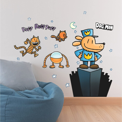 RoomMates RMK5333GM Dogman Γιγάντια Αυτοκόλλητα Τοίχου, Μπλε, Πορτοκαλί, Μαύρο