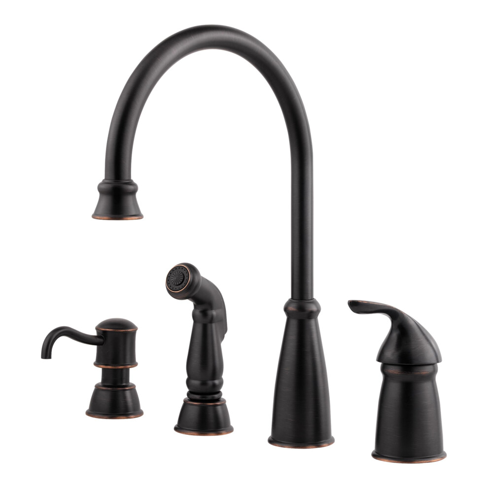 Pfister Avalon Kitchen Sink Faucet With Side Sprayer And Soap Dispenser Single Handle High Arc Tuscan Bronze Finish Gt264cby 038877546499