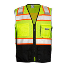 Kishigo Unisex High Visibility Reflective Premium Black Series Black Bottom Vest 1515 Zipper Closure Polyester ANSI 107 Type R/Class 2 Constructi