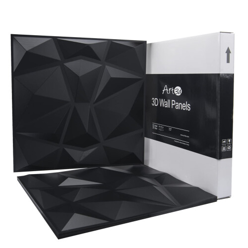 Art3d 3D Paneling Textured 3D Wall Design  Black Diamond  19.7"""" x 19.7"""" (12 Pack) 2