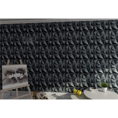 Art3d 3D Paneling Textured 3D Wall Design  Black Diamond  19.7"""" x 19.7"""" (12 Pack) 1