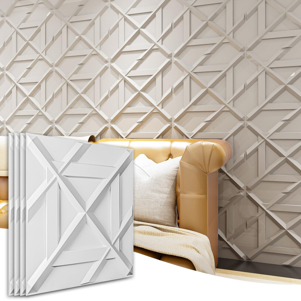 Art3d Pvc 3D Wall Panel Decorative Wall Tile In White 12-Pack 19.7""""X19.7"""" 6975129500479