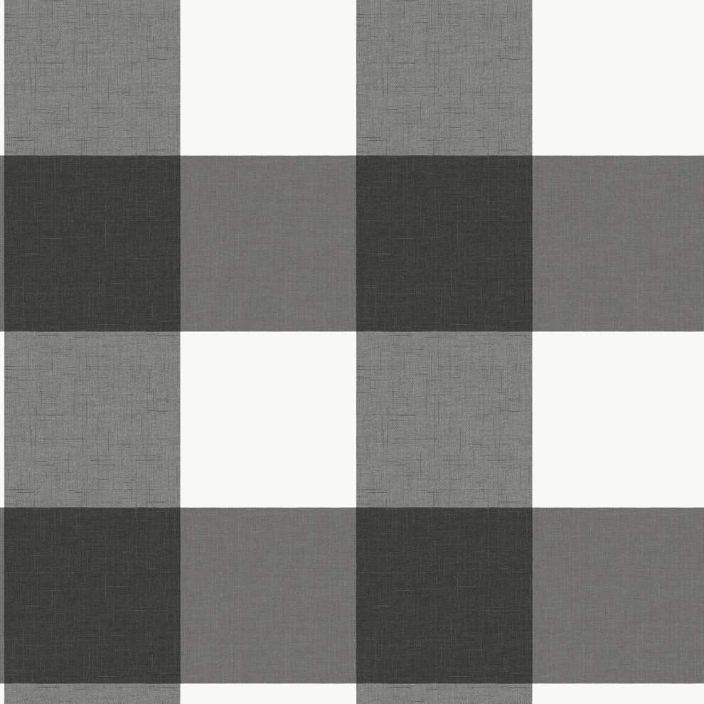 Nuwallpaper Nus3624 Charcoal Farmhouse Plaid Peel & Stick Peel And Stick Wallpaper Grey Black 091212625556