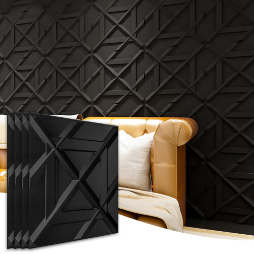 Art3d PVC 3D Wall Panel Decorative Wall Tile in Black 12-Pack 19.7""""x19.7""""