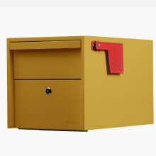 Post Mount Mailbox | Mal (obrubnkov lut) Velikost 12 x 12 x 18,5 (VxxH) Potovn schrnka se 2 klci se zamyknm proti krdei Modern potovn