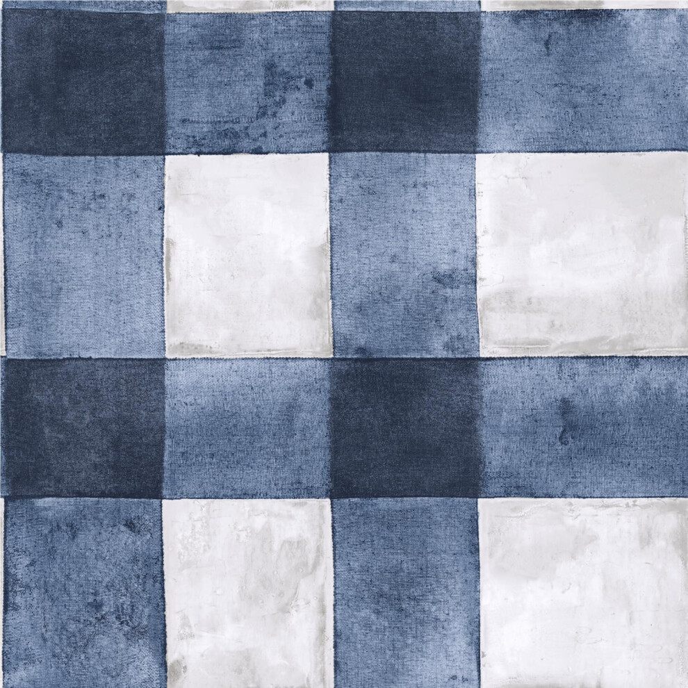 Photos - Wallpaper Roommates RMK11432WP Blue Buffalo Plaid Peel and Stick  Blue 