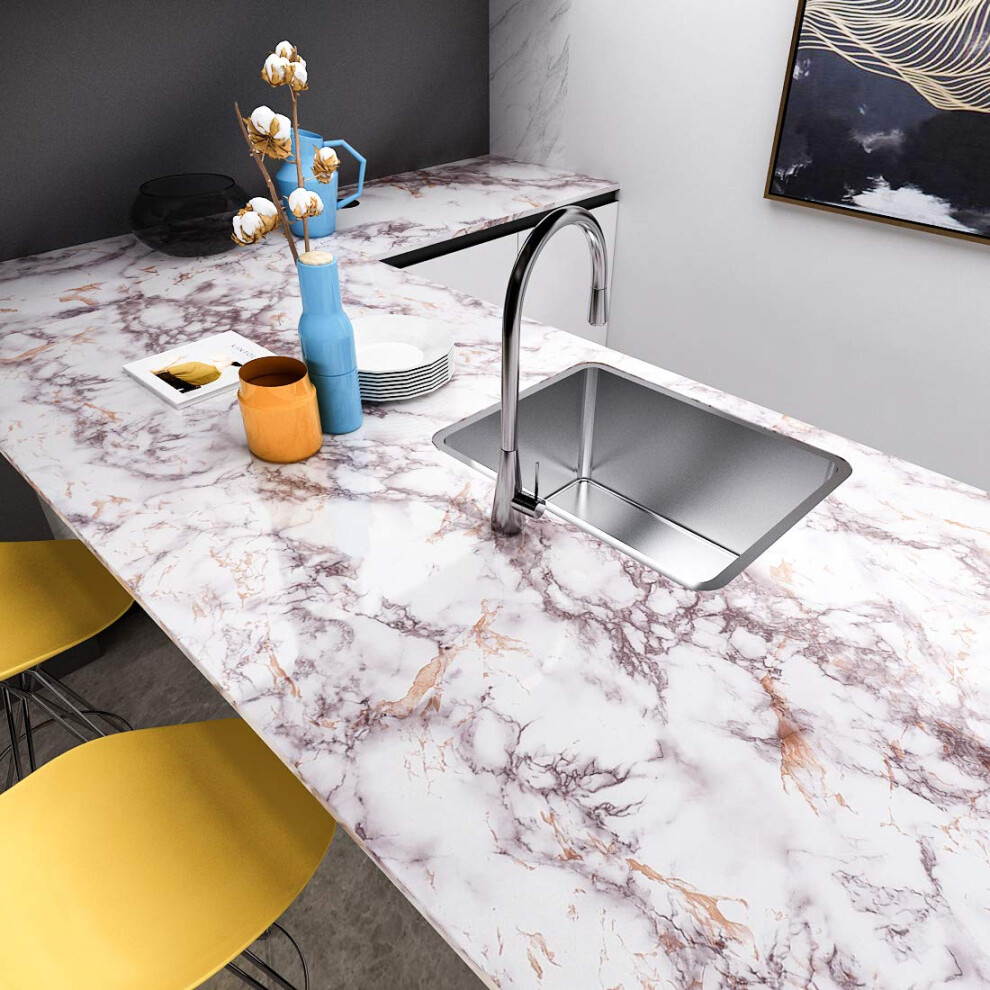 Livelynine 24 X 197 Wide Marble Contact Paper Peel And Stick Countertops Waterproof Desk Cover Rose White Marble Countertop Adhesive Covering Kitchen 016071776379