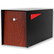 Boîte aux lettres moderne à montage sur poteau Ilyapa - Extérieur noir avec revêtement en poudre et impression hydrofuge, porte imprimée en grain