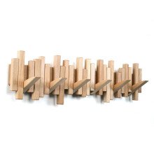 Acsigesn houten kapstok wandgemonteerde stokken multirek massief handgemaakt natuurlijk beukenhout kunstwerk met 6 neerklapbare unieke moderne haken