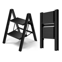 HillhutApex 2-Stufen-Leiter, leichter tragbarer 2-Stufen-Hocker mit rutschfestem, breitem Pedal, 150 kg Tragkraft, Aluminiumleiter f   r Haushalt,