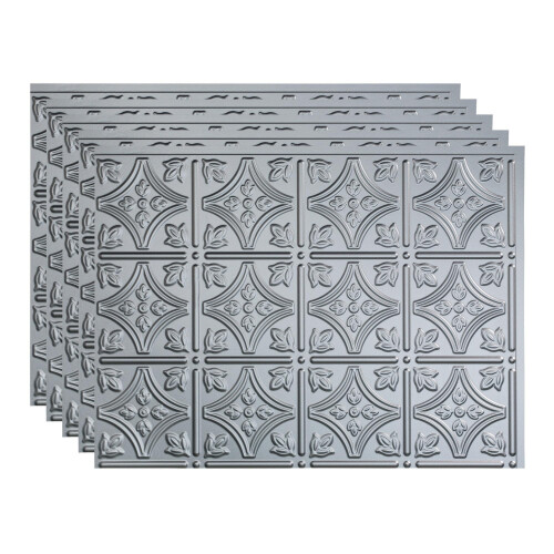 FAS?DE Traditional Style/Pattern 1 Decorative Vinyl 18in x 24in Backsplash Panel in Argent Silver (5 Pack)