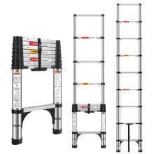 DEZEX Telescopische ladders 8,5 FT roestvrijstalen ladder - Telescopische ladder met ?n knop intrekken voor thuis RV Loft duurt 375 LBS met 2 driehoe