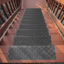 Indoor/Outdoor Hose-Wash Square Edge Design Non-Slip Rubber 10" x 30" Modern Stair Treads for Stairs, Garage, Patio, 5 Pack, Ridged Black