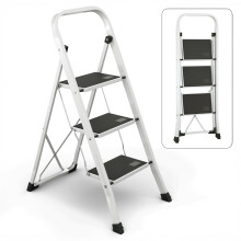 Lifetime Home 3-Step Ladder with Wide Anti-Slip Platform & Thick Rubber Feet - Lightweight Heavy Duty Foldable & Portable - 330 lbs Capacity  Steel Fr