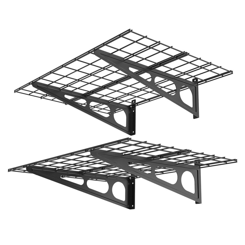 FLEXIMOUNTS 2 Pack 2x4ft Garage Shelving Wall Shelf Garage Storage Rack 24-inch-by-48-inch Black