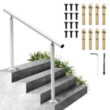 VEVOR Handrail for Outdoor Steps 3-4 Steps White Round Outdoor Handrail Adjustable Aluminum Staircase Handrail Thickened Stair Railings for Porch R