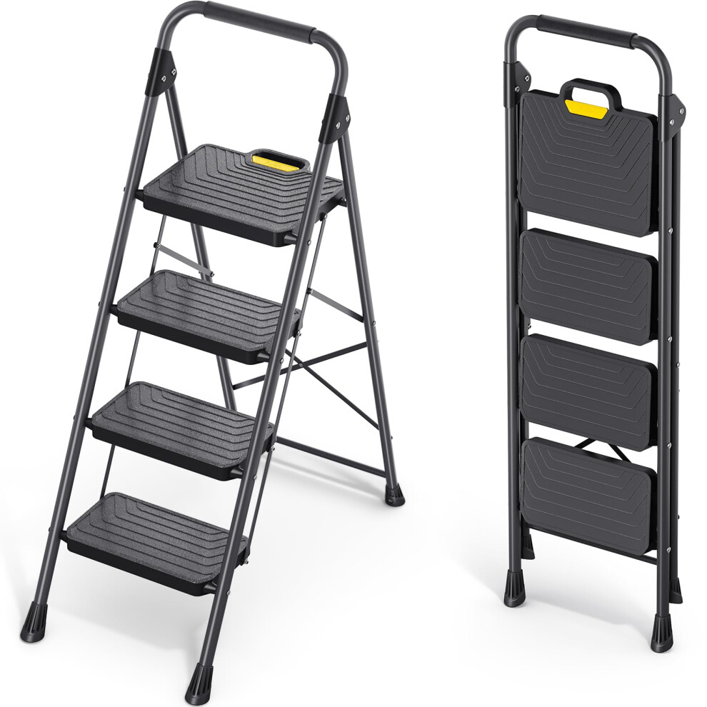 Kingrack 4 Step Ladder Sturdy Steel Step Stool With Anti-Slip Wide Pedals Handrail Safe-Lock Design Pass 800Lbs Load Testing Folding Portabl 721691835695