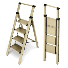 HillhutApex 4-stufige, faltbare Aluminium-Trittleiter mit rutschfestem Handgriff, 139 kg Kapazitt, leicht und tragbar, fr Zuhause, Kche, Bro,
