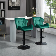 HOMCOM Set Of 2 Luxurious Velvet-Touch Bar Stools Metal Frame Footrest Green