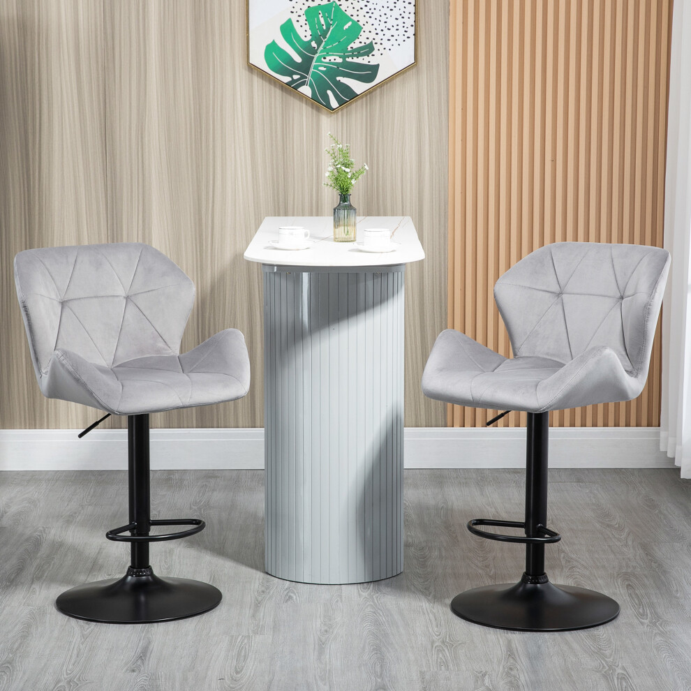 Homcom Set Of 2 Luxurious Velvet-Touch Bar Stools With Metal Frame & Footrest Grey 835-355V71gy