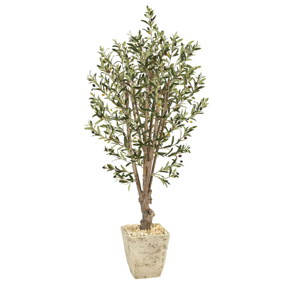 Nearly Natural White 5 Olive Artificial Tree In Country Planter