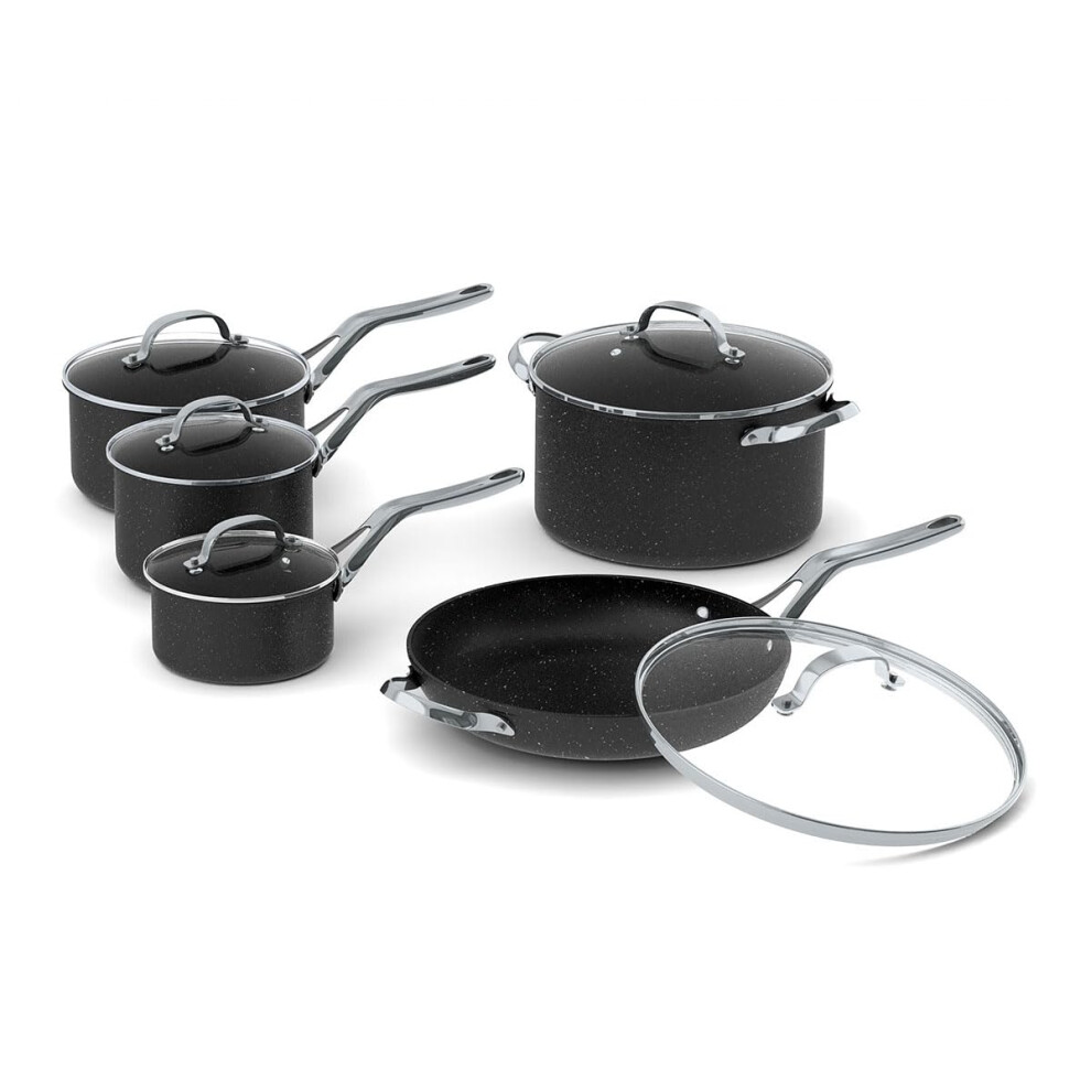 THE ROCK by Starfrit 10-Piece Cookware Set with Stainless Steel Handles  Black-image-OPC-PGFS8WM-NEW