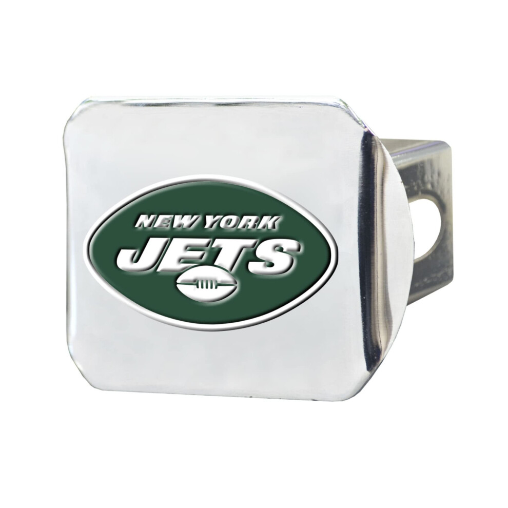 New York Jets Nfl Chrome Metal Hitch Cover With 3D Colored Team Logo By Fanmats - Unique Team Logo Molded Design - Easy Installation On Truck Suv Ca 842281125948