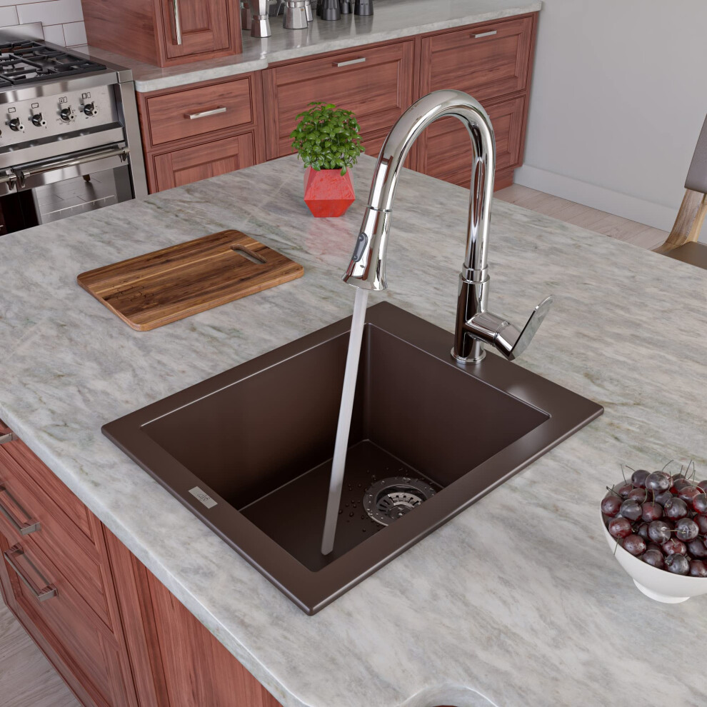 Photos - Kitchen Sink Alfi brand AB1720DI-C Chocolate 17"""" Drop-In Rectangular Granite Composite Kitchen Prep Sink 