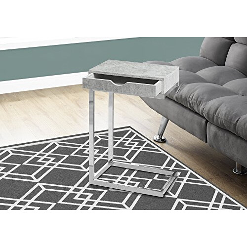 Monarch Specialties Accent Skuffe-Krom Metal Base Gr? Cement C-Table 2
