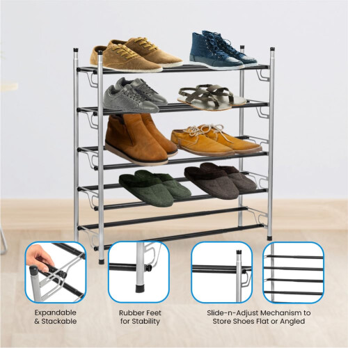 USTECH Adjustable Expandable Shoe Rack Storage Organizer | Portable ...