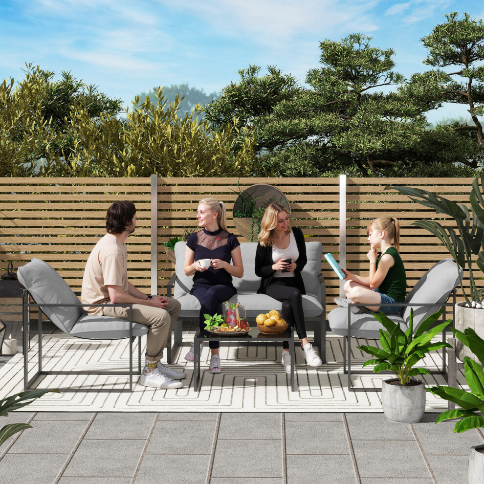 Outsunny 4 PCs Garden Sofa Set with 2 Armchairs Loveseat Coffee Table