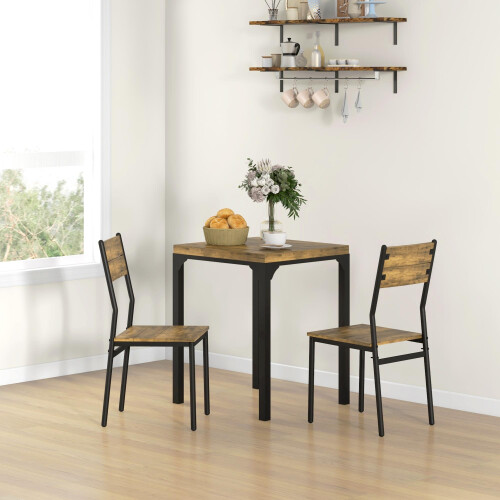 Homcom HOMCOM 3 Pcs Compact Dining Table 2 Chairs Set Rustic Brown