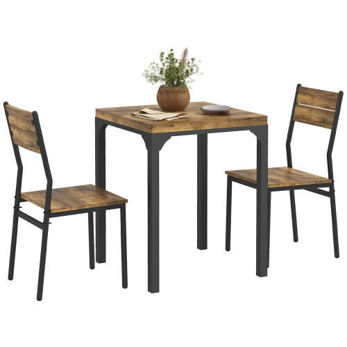 Homcom HOMCOM 3 Pcs Compact Dining Table 2 Chairs Set Rustic Brown 1
