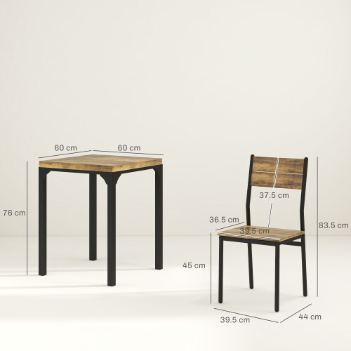 Homcom HOMCOM 3 Pcs Compact Dining Table 2 Chairs Set Rustic Brown 2