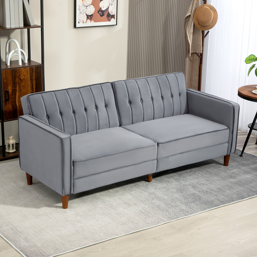 HOMCOM Convertible Sofa Futon Velvet-Touch Tufted Couch Sofa Bed Dark Grey - Image 3