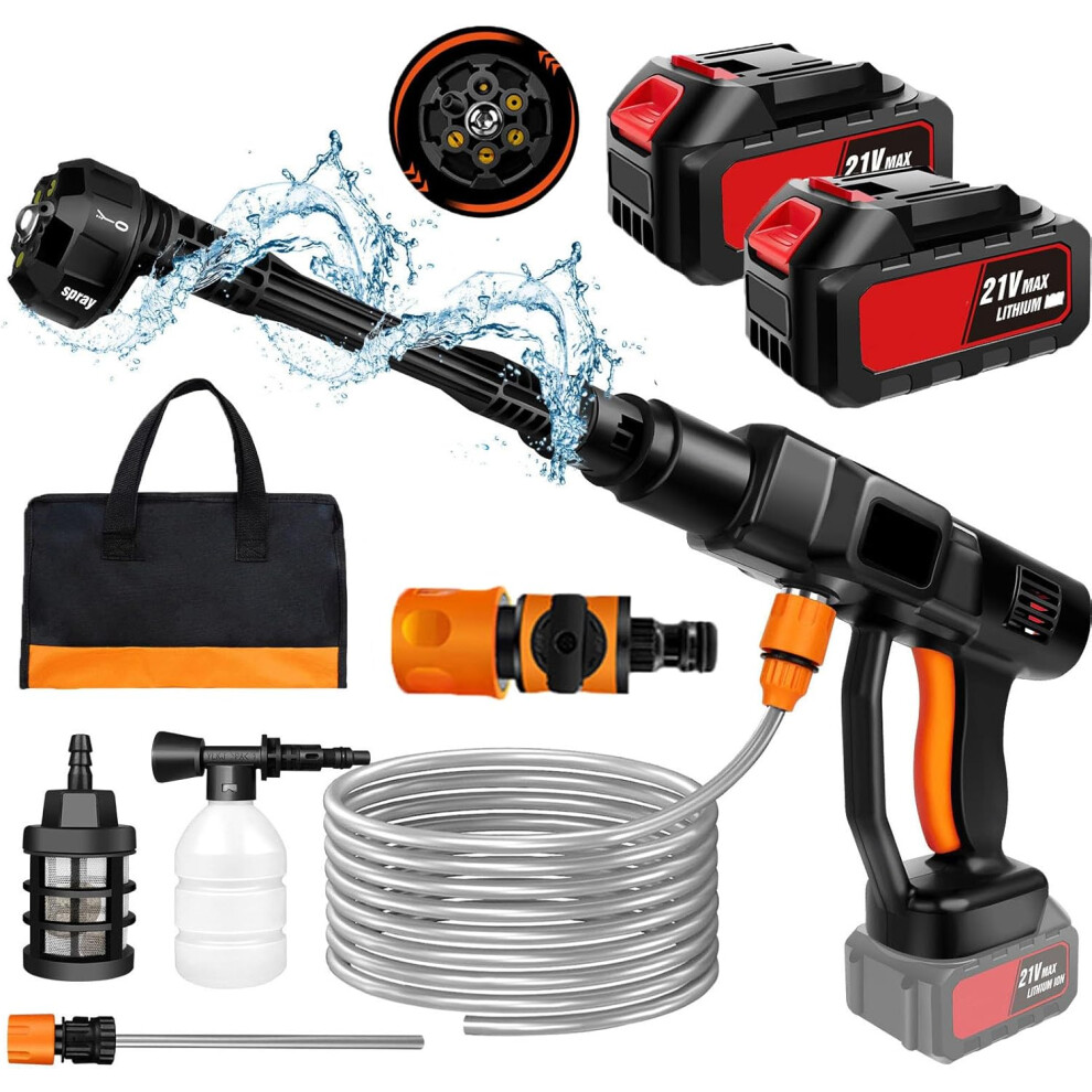 (Pressure Washer(2 Batteries)) Cordless Pressure Washer,21V 45 Bar/652 PSI Portable Pressure Washer with 3.0Ah Battery,6-in-1 Adjustable Nozzle,16.4FT