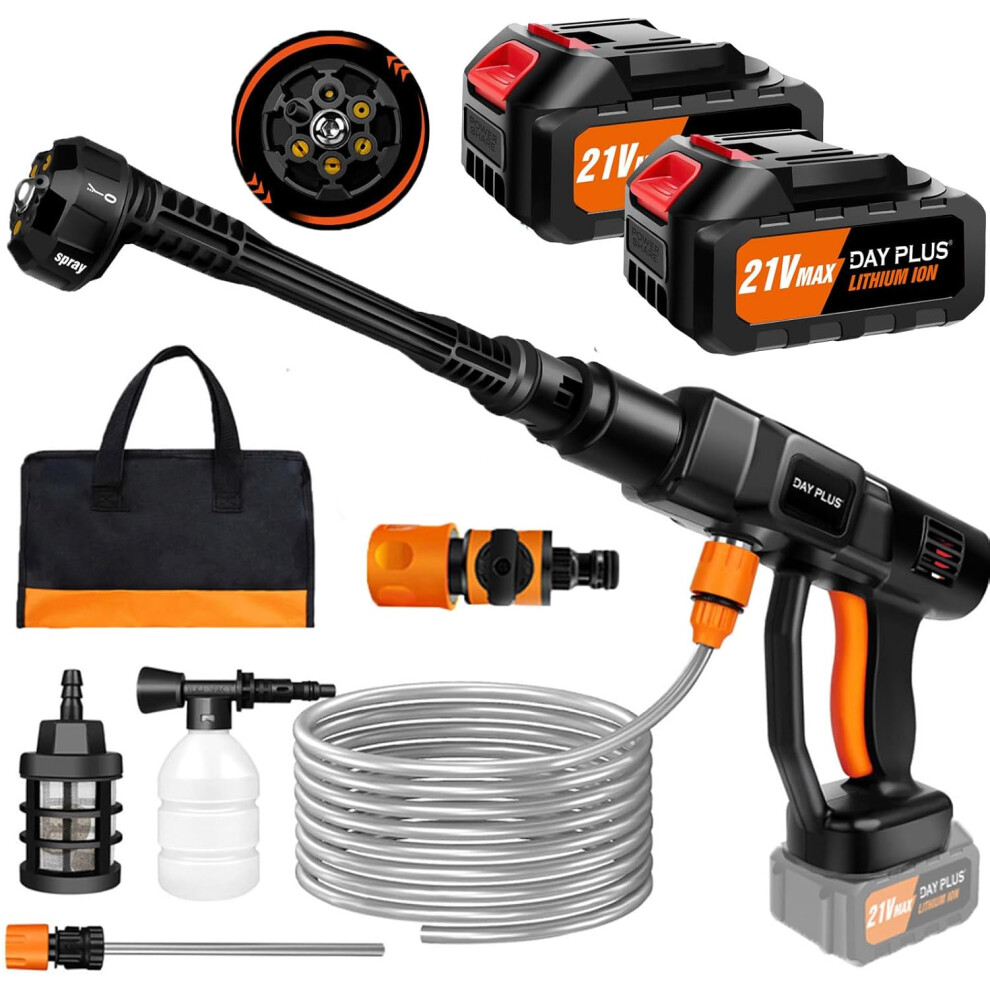 (Upgrade Pressure Washer(2 Batteries)) Cordless Pressure Washer,21V 45 Bar/652 PSI Portable Pressure Washer with 3.0Ah Battery,6-in-1 Adjustable Nozzl