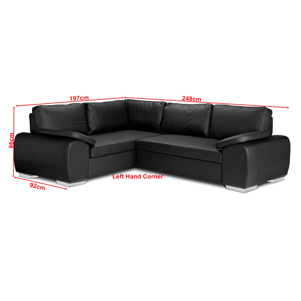 (Left Hand Corner, Black) ENZO CORNER SOFA BED WITH STOREGE FAUX LEATHER