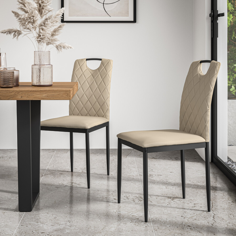 (Beige) Set Of 2 Monza Faux Leather Dining Chair Modern Padded Seat Metal Legs Kitchen-image-OPC-PGFWRNF-NEW