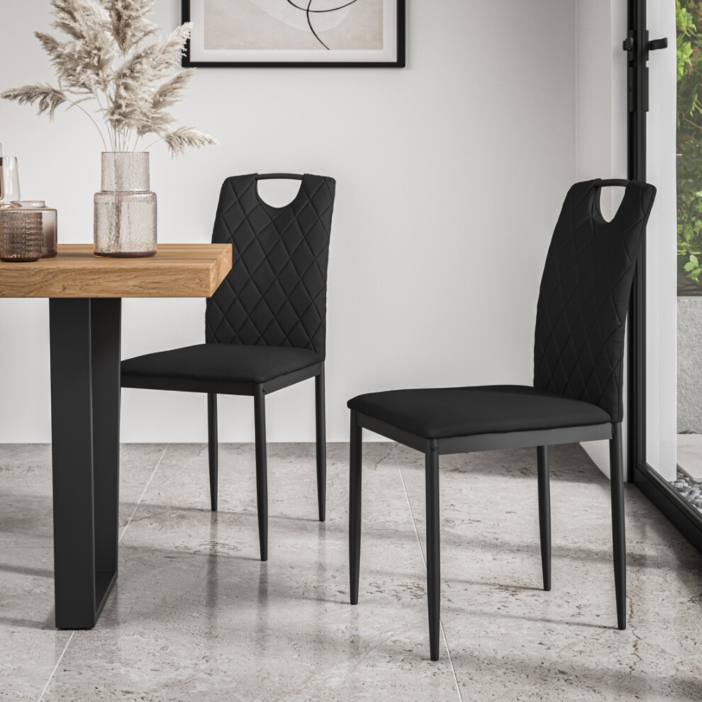 (Black) Set Of 4 Monza Faux Leather Dining Chair Modern Padded Seat Metal Legs Kitchen-image-OPC-PGFWRNM-NEW