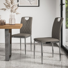 (Grey) Set Of 6 Monza Faux Leather Dining Chair Modern Padded Seat Chrome Legs Kitchen