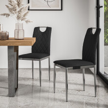 (Black) Set Of 2 Monza Faux Leather Dining Chair Modern Padded Seat Chrome Legs Kitchen
