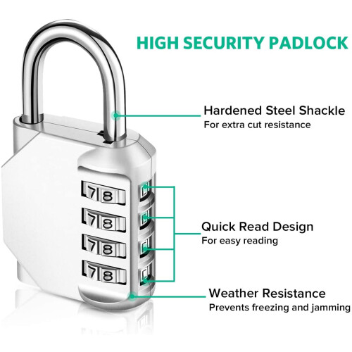 Combo Lock for Lockers 4 Digit Combination Padlock 2 Pack Pad Locks with Code for School Locker Gym Door Storage - Black & Silver 2