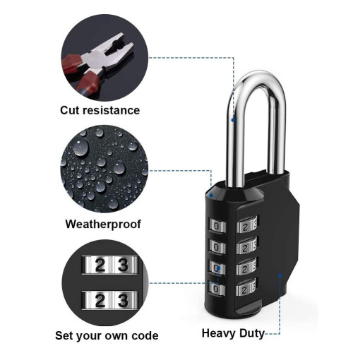 Combo Lock for Lockers 4 Digit Combination Padlock 2 Pack Pad Locks with Code for School Locker Gym Door Storage - Black & Silver 1
